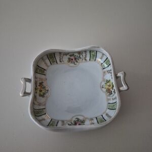 Elegant Handpainted 4 Inch Nippon Porcelain Floral Square Dish Antique